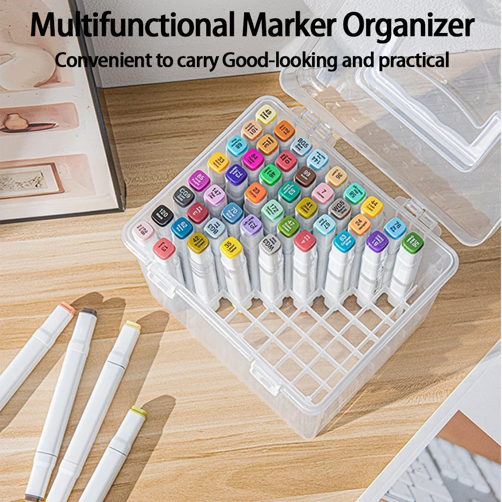 

ABS Marker Organizer for Students Easy to Carry Four Corners Square Rod Three Generation Box Fun Colorful Marker Pen Box