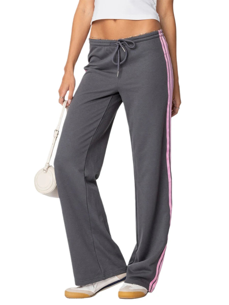 Womens Drawstring Sweatpants Side Striped Elastic Waistband Casual Pull On Long Pants