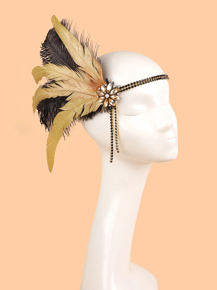 Hair Accessories Rhinestone Beaded Hair Band 1920s Vintage Gatsby Party Charleston Headpiece Women Flapper Feather Headband