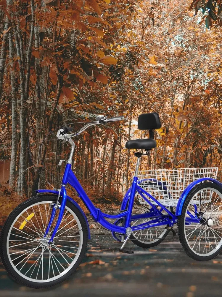 AliExpress NONE 24 Inch Folding Adult Tricycle, 7 Speed 3 Wheel Trike with Basket, Carbon Steel Frame, Elderly Friendly, 120kg Load,for Shopping