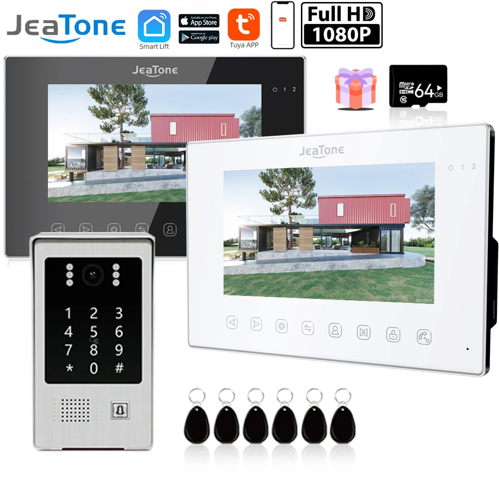 Jeatone 7Inch Tuya Wirless Wifi 1080P Video Intercom For Private Home System Doorbell with Support Record Password RFID Card