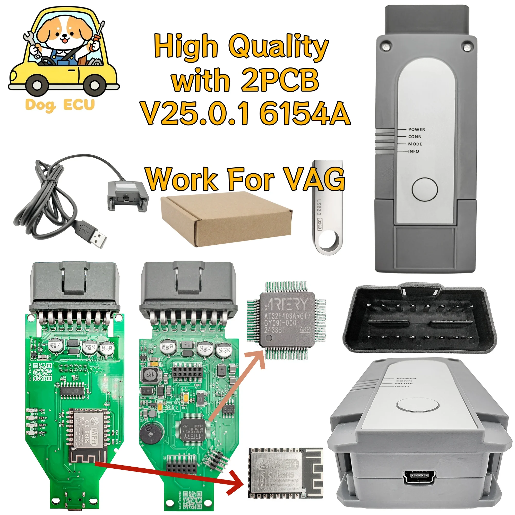 Image of Neuester USB 6154A V1.66 Diagnosescanner mit Vollchip für VAG-Gruppe OBD2 Codierung & Programmierung