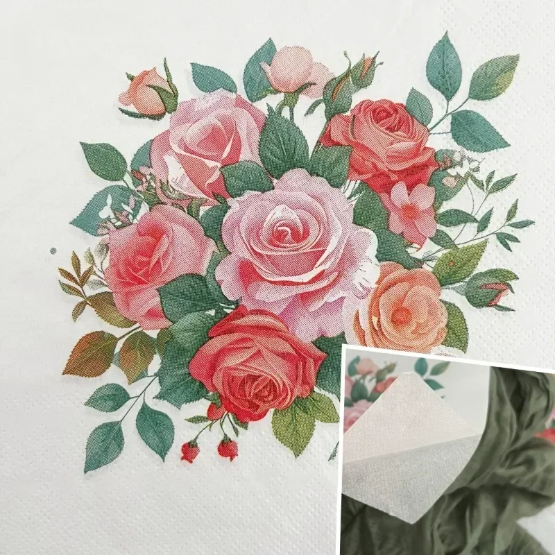 

20 шт., 33 см, 2-слойные новые салфетки с букетом роз, свадебные носовые платки с принтом для отеля, украшения на день Святого Валентина, декоративные салфетки