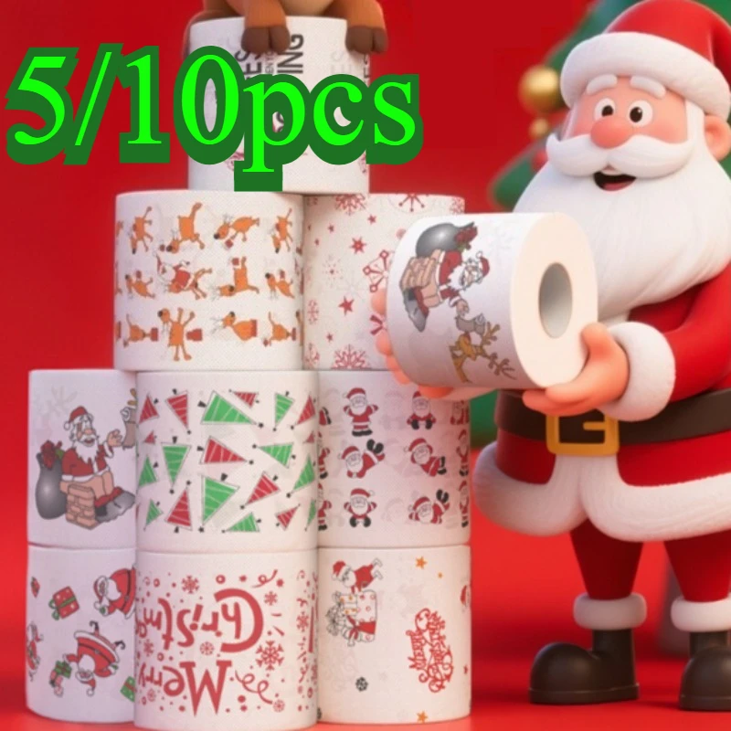 5/10 pezzi di carta igienica per bagno di Natale, decorazione per la casa di buon Natale, decorazione natalizia, ornamenti di Capodanno