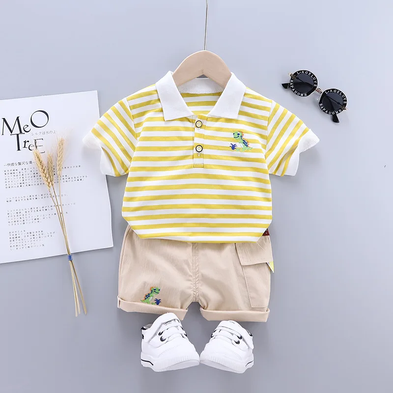 Toddler Casual Clothes Baby Clothing Sets Summer Dinosaur Polo-shirt + Shorts Outfits Infant Boys Outing Wear