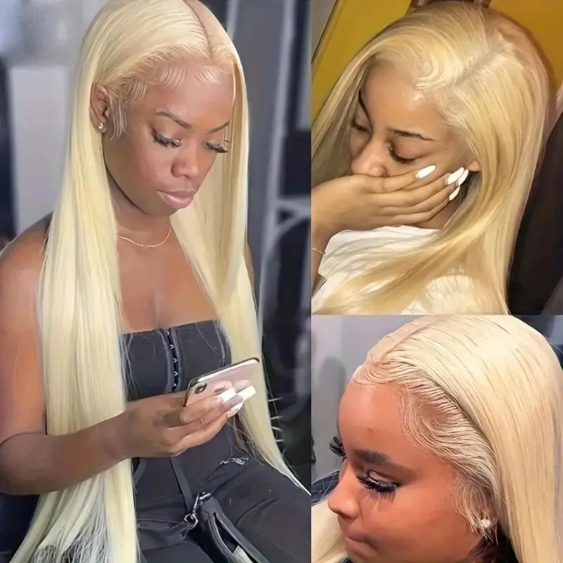 150 Density 613 Blonde 34 Inch 13x6 HD Lace Frontal Wig Glueless Blonde Straight  Bleached Brazilian Human Hair Wig