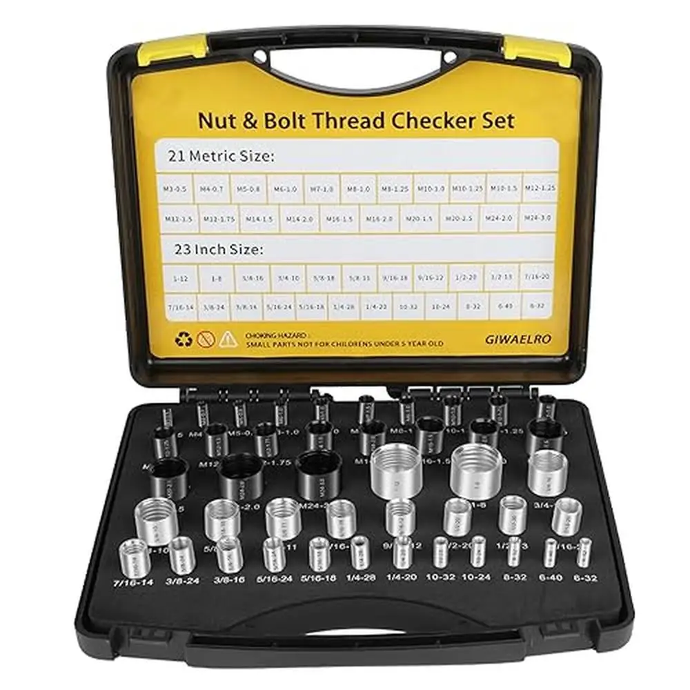 Nut and Bolt Thread Gauge Set 44 PCS Metric & SAE Measurement Fast Size Check Storage Case Included High Speed Steel Material