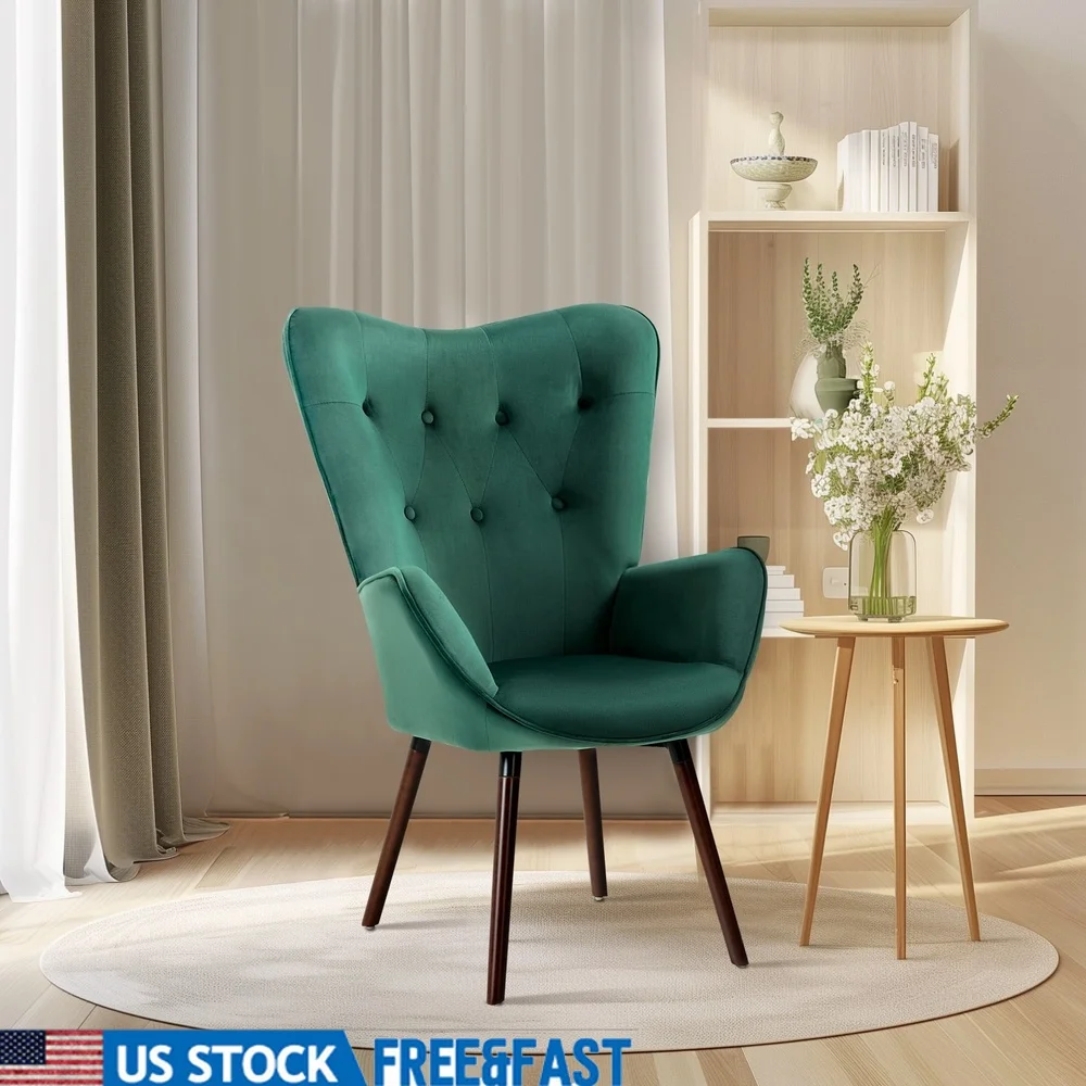 

Vintage Wingback Accent Chair Velvet Upholstered Comfortable Armchair Living Room Bedroom Patio Relaxing Lounge Seating