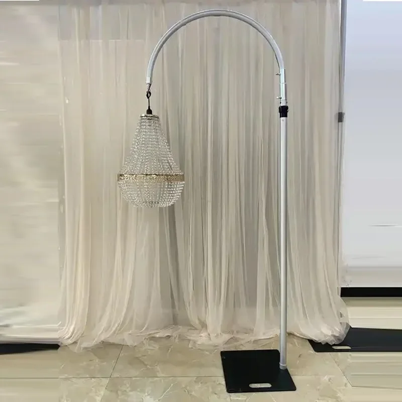 Elegant Wedding Aluminum Arch Stand with Hanging Chandeliers and Floral Wedding Decoration