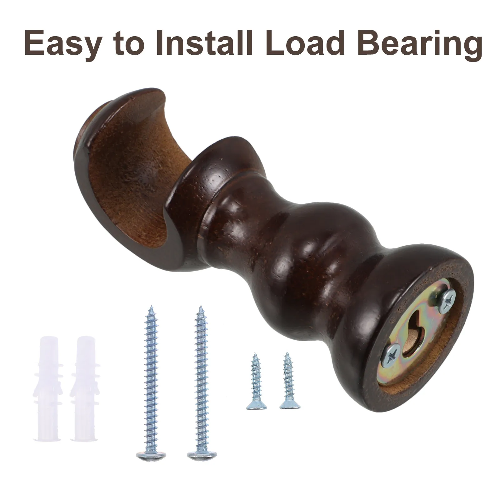 2pcs Natural Wood Curtain Rod Brackets for Living Room – Smooth, Sturdy Drapery Pole Support