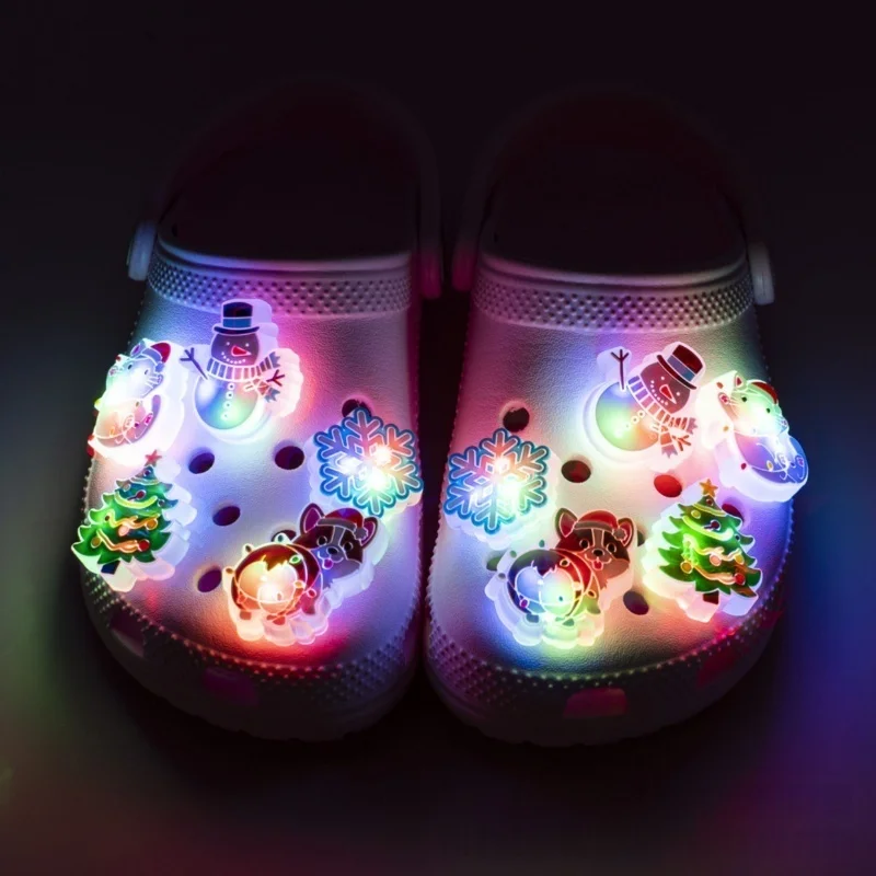 Hot Sale Christmas Led Flashing Lights Series Diy Shoe Charms Pvc Fun Matching Shoe Flowers Shoe Buckles Decorative Small Gifts