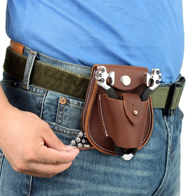 Outdoor Cowhide Portable Waist Hanging Magnetic Buckle, Steel Clip Marble Integrated Slingshot Bag