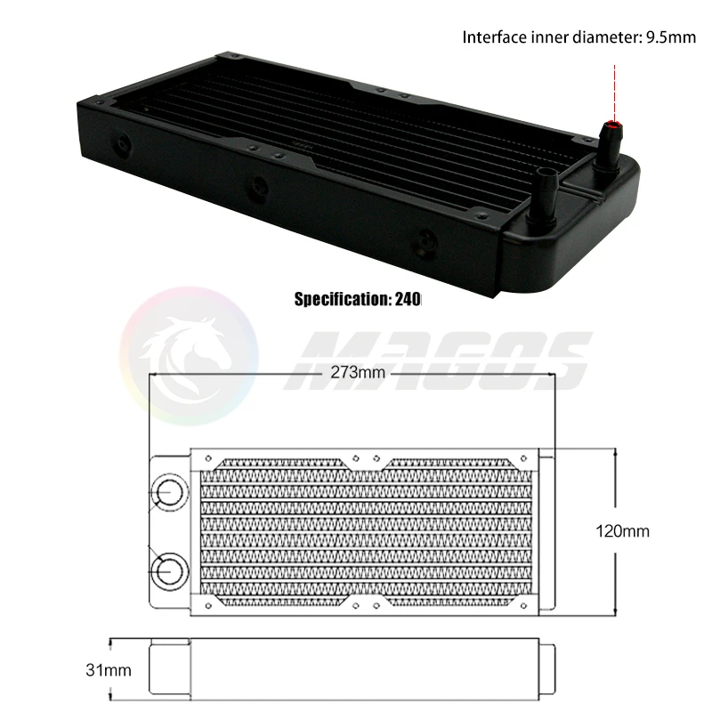 PC Wasserkühlung Kühler Aluminium für CPU GPU RAM Kühlkörper Austauscher Lüfter Kühler 60/80/90/120/240/360mm Schwarz/Weiß