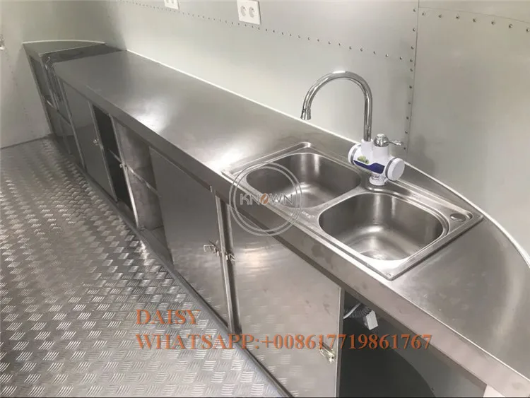 الفولاذ المقاوم للصدأ مقطورة الوجبات السريعة هوت دوج عربة شواء برغر شاحنة