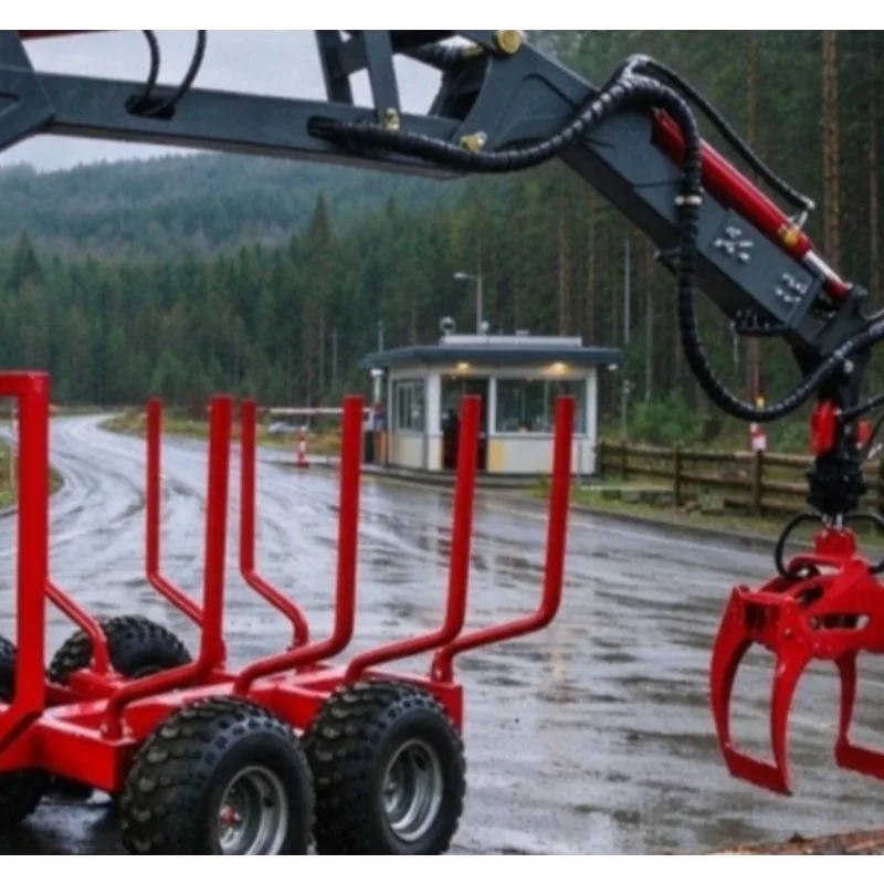 New Forestry Machine ATV Timber Trailer Log Splitter Crane Telescopic Boom Grapple Boom Engine Motor Powered
