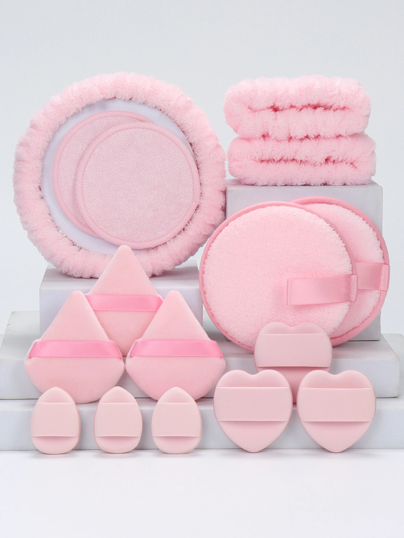 万能ヘアバンド16点セット、ヘアバンド1本、リストストラップ2本、レイジーパフ2本、2本、メイク落としパッド、三角ルース3本