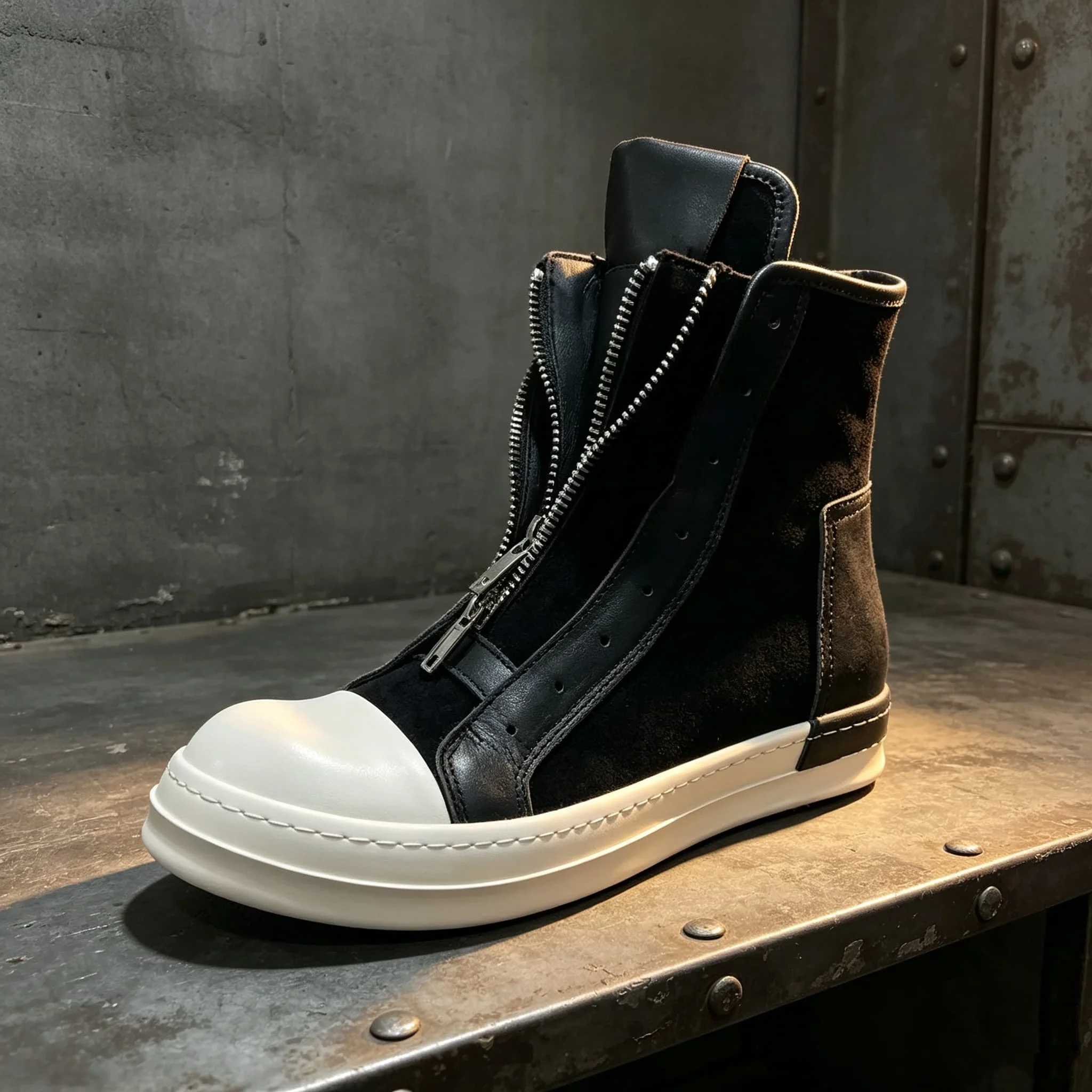 Fashionable Autumn Winter High Top Leather RO Shoes Street Style Double Zipper Hip Hop Personality Trendy Unisex High Help Sk...