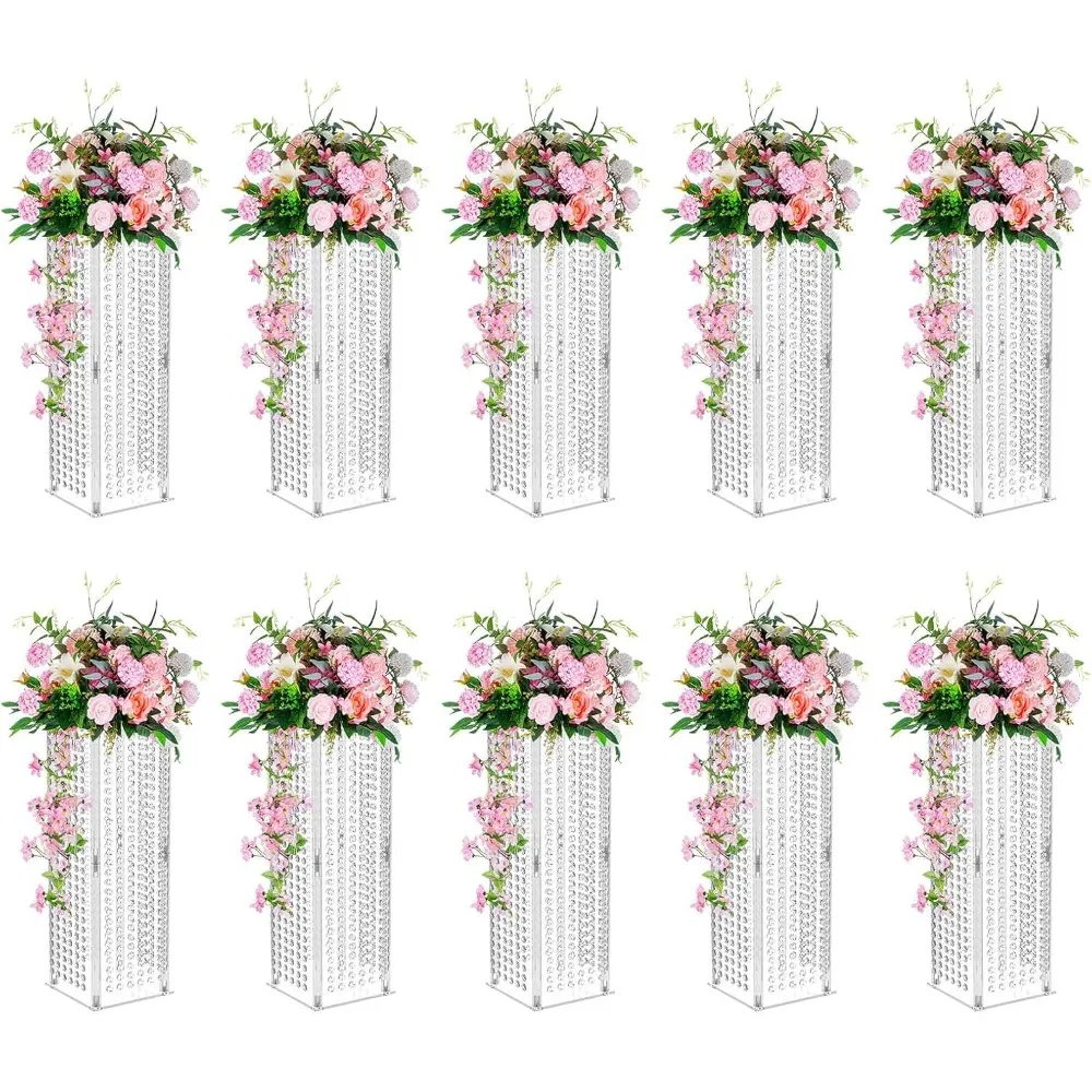 Nuptio Centerpieces for Weddings Acrylic Vases-10 Pcs 23.6in Tall Crystal Flower Vase Flowers Stand for Party Tables Decorations