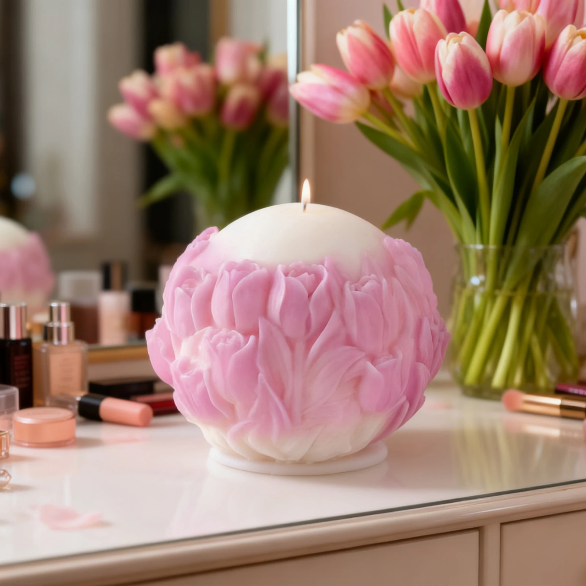 

Tulip Sphere Silicone Mold 3D Floral Romantic Aromatherapy Candle Resin Plaster Craft Mould for Home Decor Valentine's Day Gift