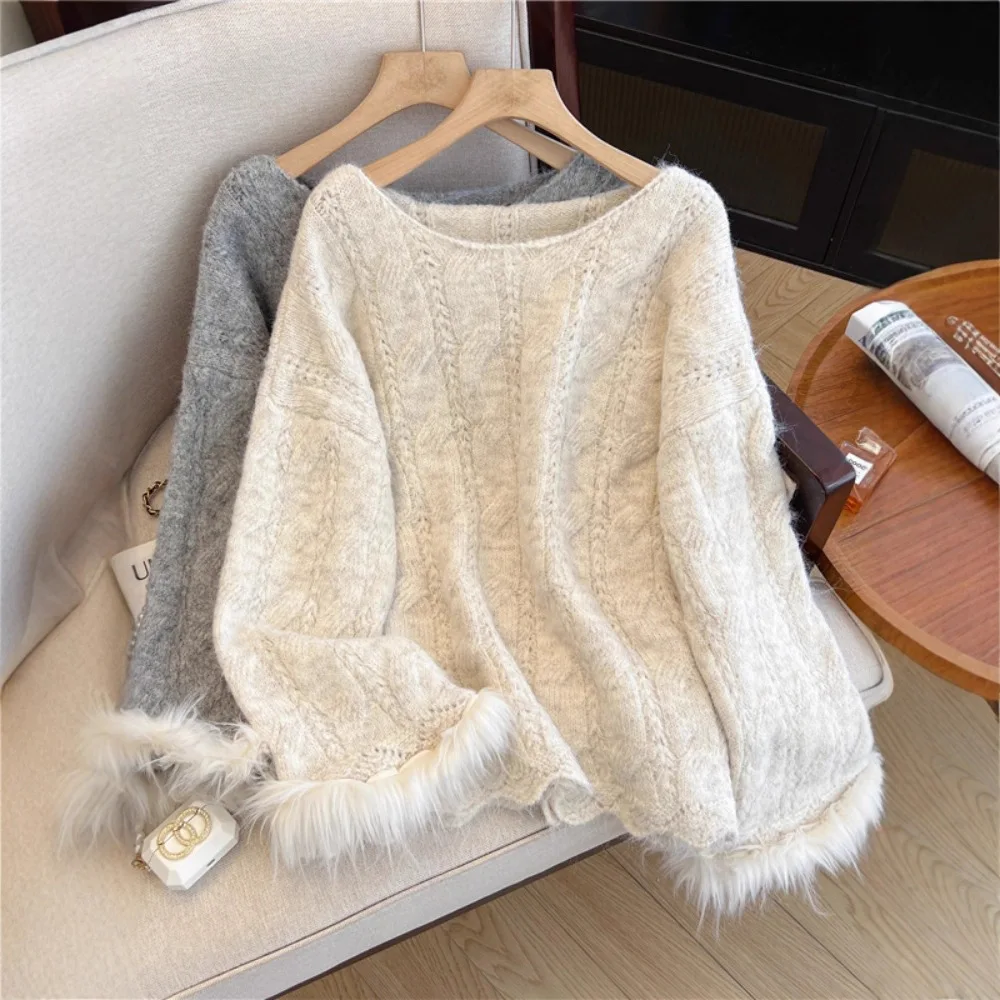 

Женский мягкий пушистый дышащий пуловер, свитер, осень-зима, женская одежда, вязаный топ в ленивом стиле с рукавами-колокольчиками