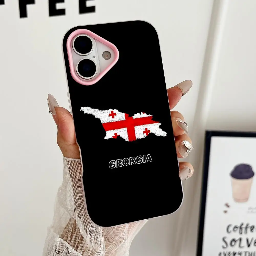 Georgia Flag Jelly Double layer Pink Mobile Phone Case for iPhone 17 16 15 14 13 12 11 Air Pro Max Plus Protective