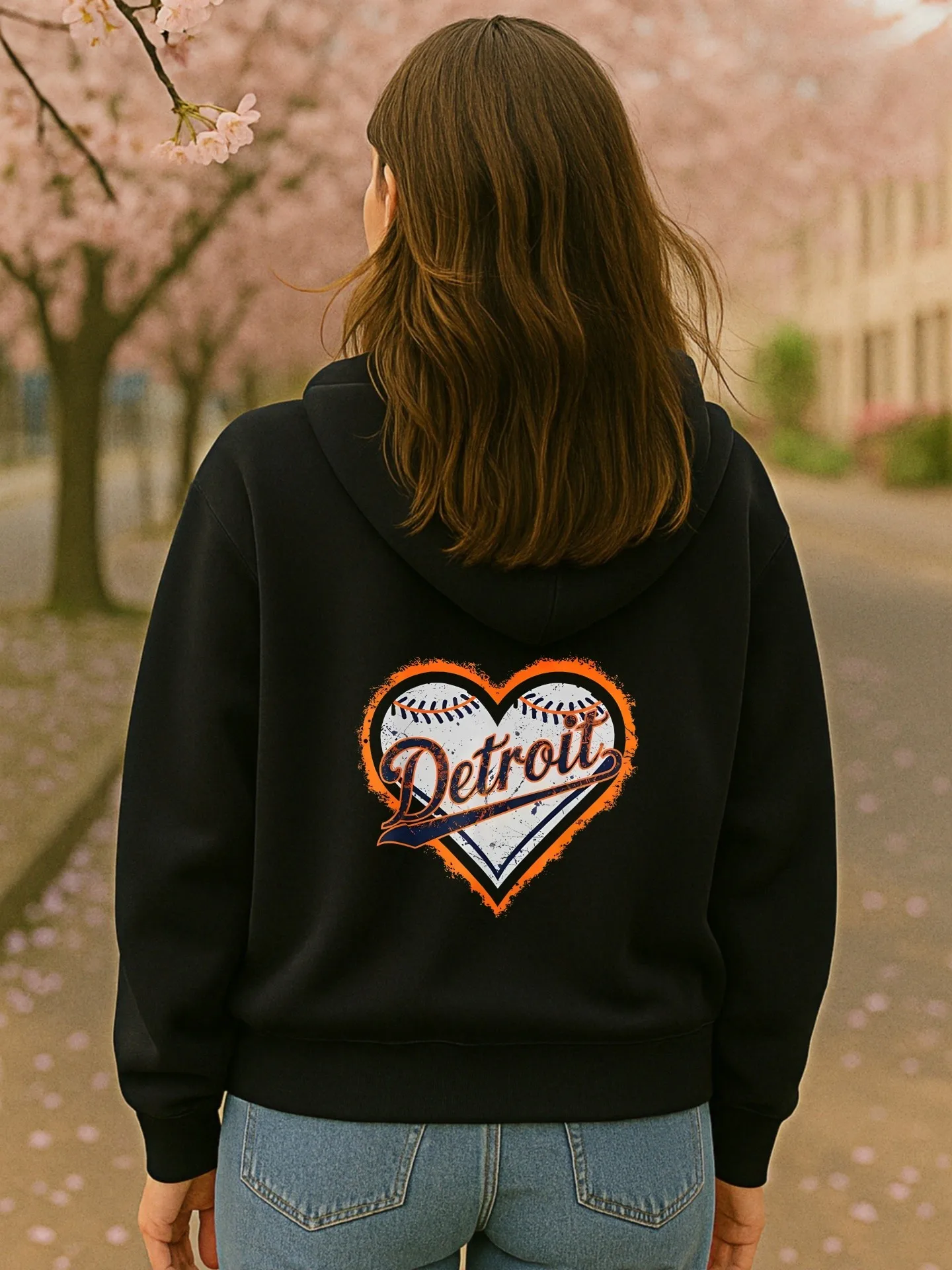 Detroit Herzdruck-Grafik-Hoodie für Damen, lässiger ästhetischer Stil, weicher Stoff, lässige Alltagskleidung