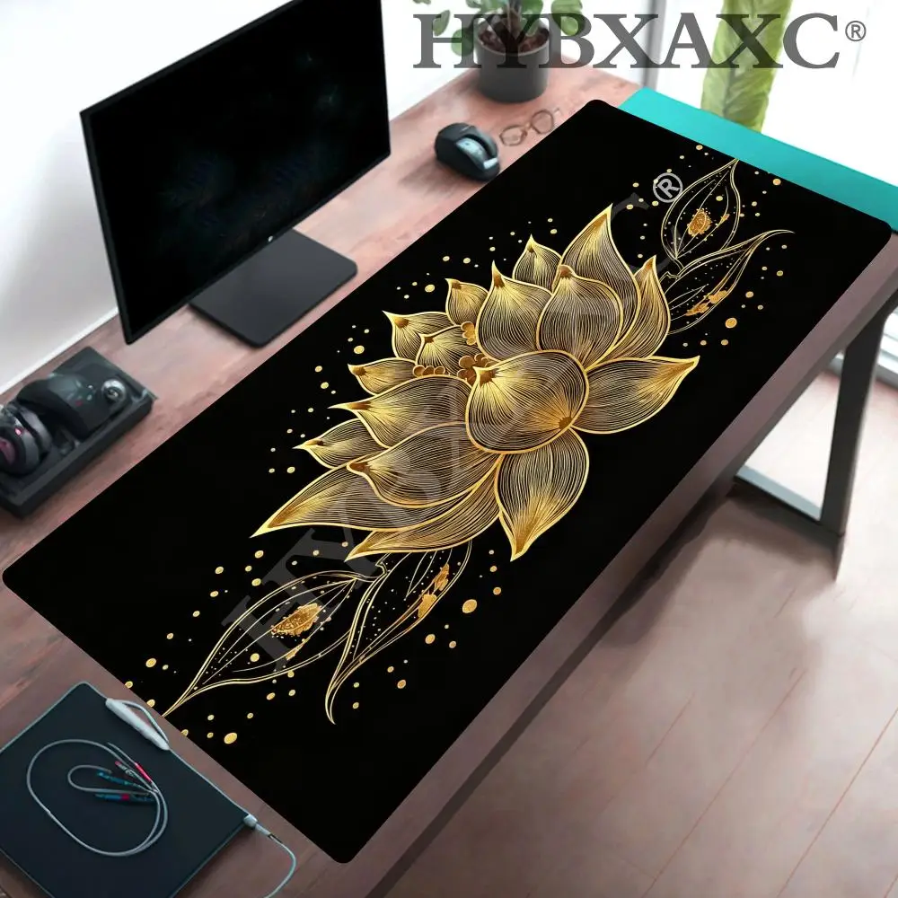 HYBXAXC Golden Line Art Lotus Playmat MTG Playmat Magic The Gathering Deskmat Fantasy Rubber Anti-Slip Stable Smooth Table Mat