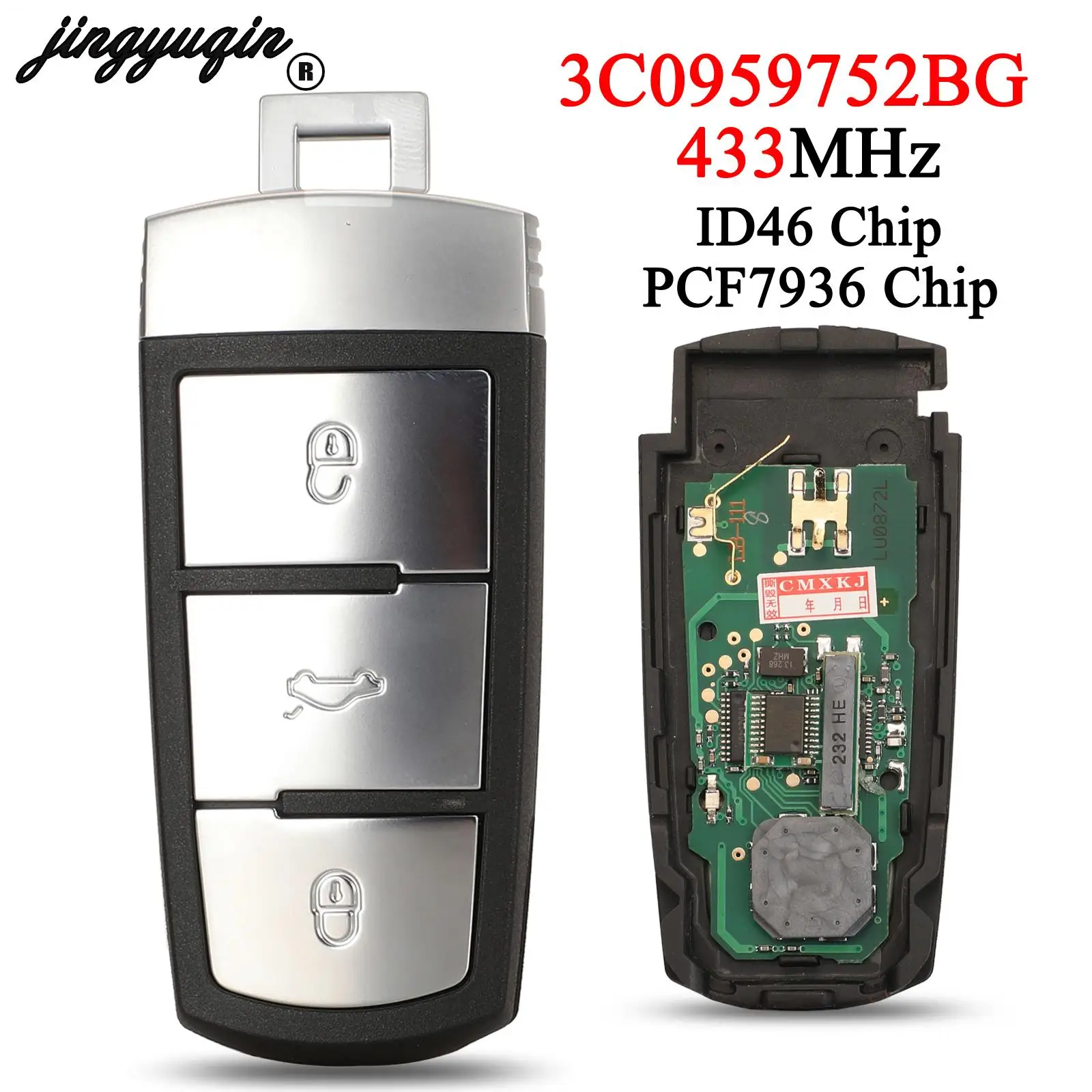 jingyuqin 3 Buttons 3C0 959 752 BG For VW Volkswagen Passat CC 433MHz Car Control Remote Key ID46 PCF7936 Chip Keyless Go HU66