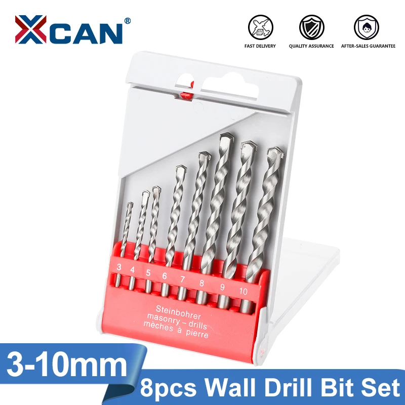 XCAN Wall Drill Bit 8pcs 3-10mm Masonry Drill Bit for Brick Concrete Marble Tile Stone Drilling Carbide Tipped Gun Drill Bit