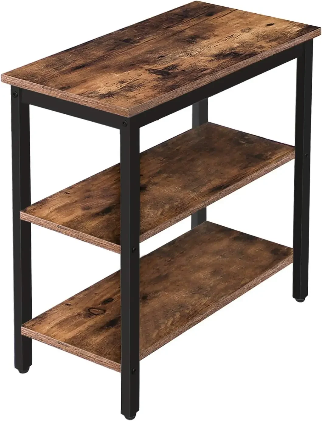 Simple Rustic Side Table with 3-Tier Storage Shelf, Narrow Nightstand for Small Spaces, for Living Room, Bedroom,Easy Assembly