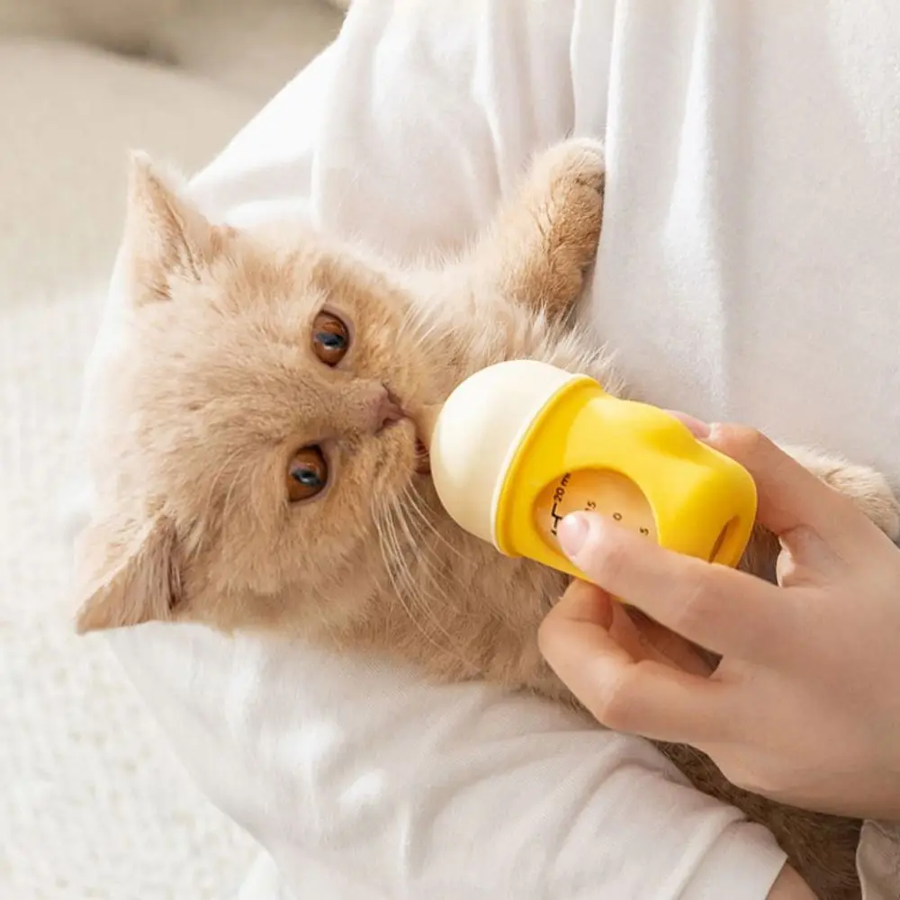 20/80ML Kitten Nipple Bottle Bite Resistance Silicone Kitten Feeding Bottle Anti Choking with Scale Puppy Nursing Feeder