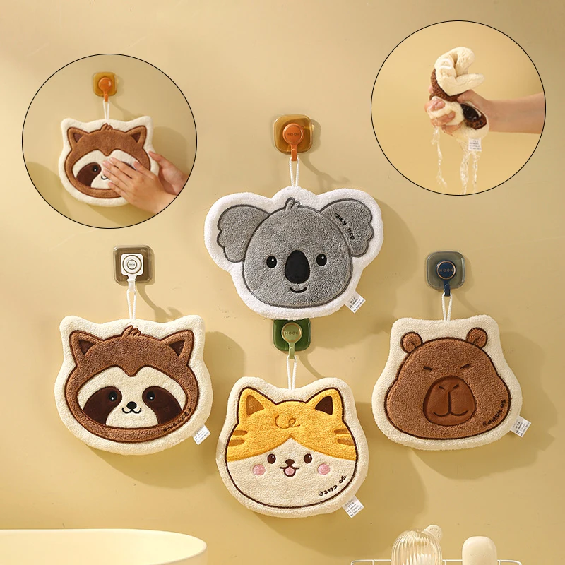 

Kawaii мультяшное полотенце для рук, двухслойное коралловое бархатное сушильное протирающее полотенце, подвесное стильное впитывающее полотенце для дома