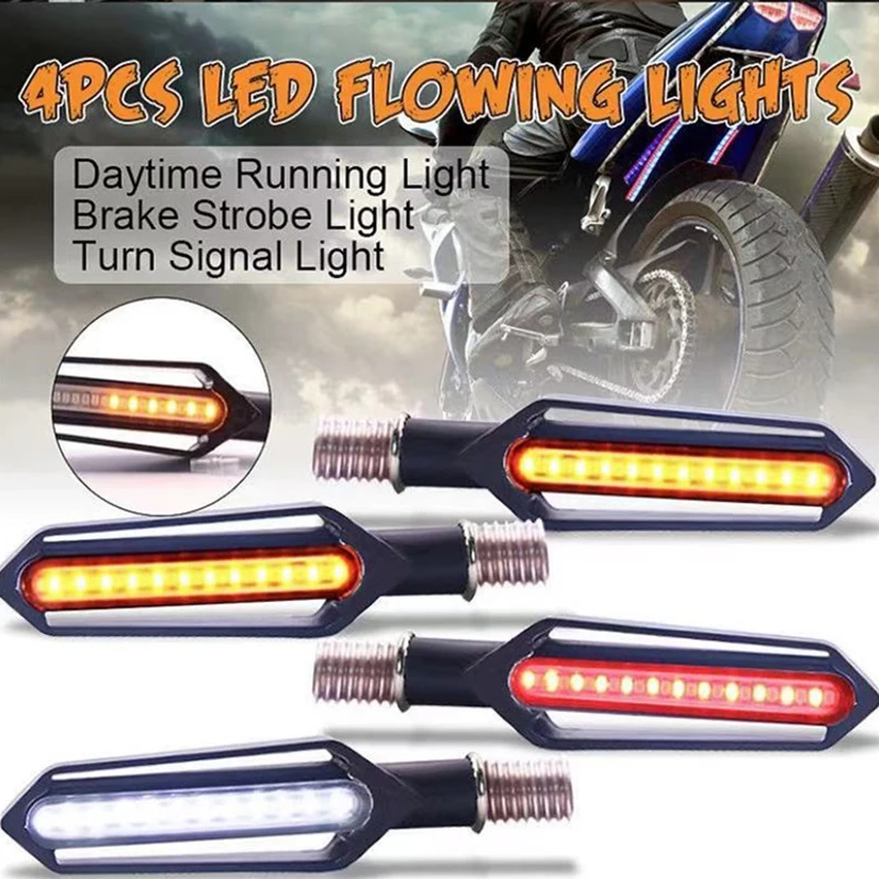 Motorcycle Turn Signals LED Light 12V 10mm Flowing Water Blinker Light 24LED Universal Moto Built Relay Flashing Indicator Light