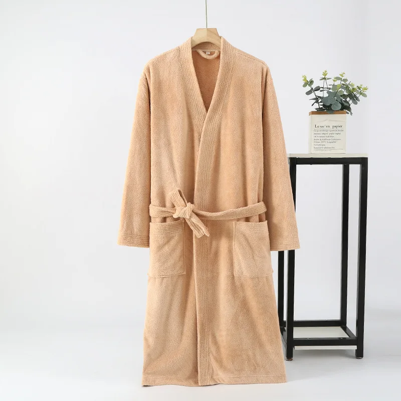 2024 Autumn Winter Men Women Solid Robe Male Fleece Bathrobe Long Sleeve Top Quality Gown Men Casual Simple Peignoir Robe