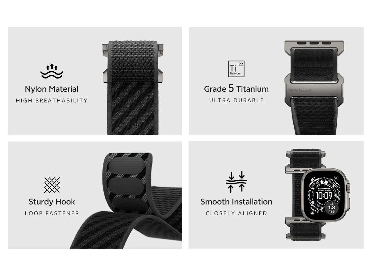 LULULOOK Titan-Nylon-Armband der Klasse 5 für Apple Watch Ultra 49 46 45 44mm, Titan-Armband für iWatch Ultra 3 S11 10 SE 9 8 7 6 5 4 – Detail 5