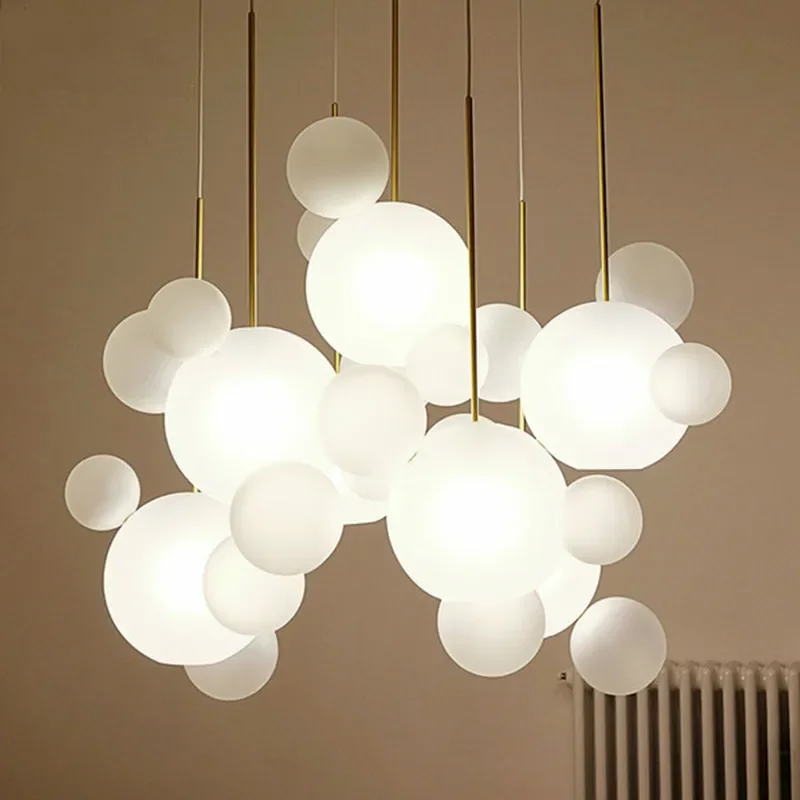 Modern Milky Glass Globes Led Pendant Lights For Living Room Loft Hanging Lamp Dining Room Chandelier Room Decor Lustre Fixtures