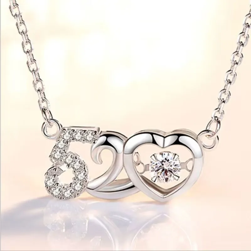 Sweet 520 Dynamic 925 Sterling Silver Fashion Charm Jewelry Women's Necklace Beating Heart Lock Bone Chain Valentine's Day Gift