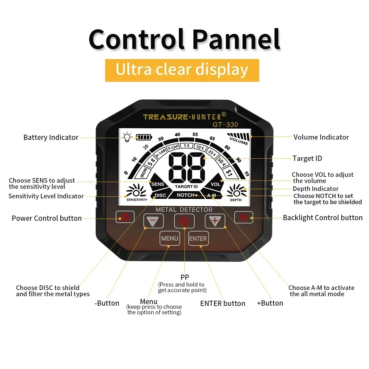 Metal detector sotterraneo GT330 Treasure Hunter Gold 10 '' bobina Metal Detecting Gold Coin Caccia al tesoro Impermeabile