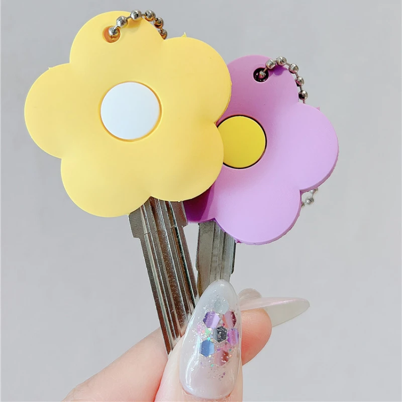 1 Uds. Funda protectora de silicona con forma de flor para llaves, billetera con soporte de goma de dibujos animados, colgante para llaves, abrigo, cerraduras para llaves, tapa para llaves