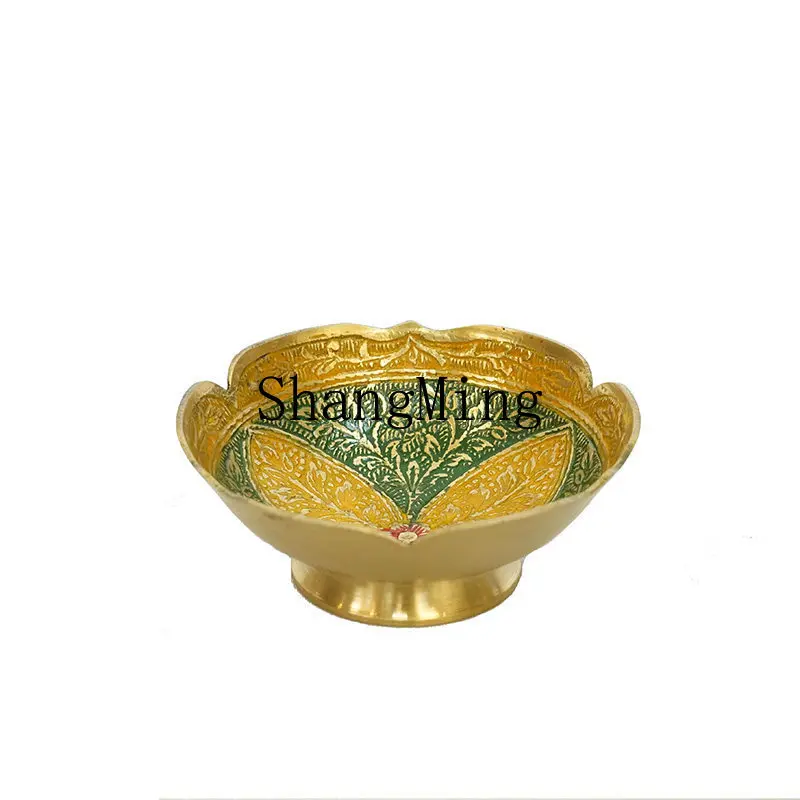 

FG hand-carved painted brass bowl art fruit plate storage copper plate handicraft fruit plate