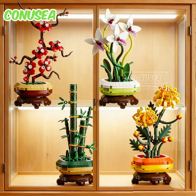 

Микро строительные блоки, цветы, китайский букет, орхидея, бамбук, хризантема, конструктор, цветочные кирпичи для детей, домашний декор для девочек