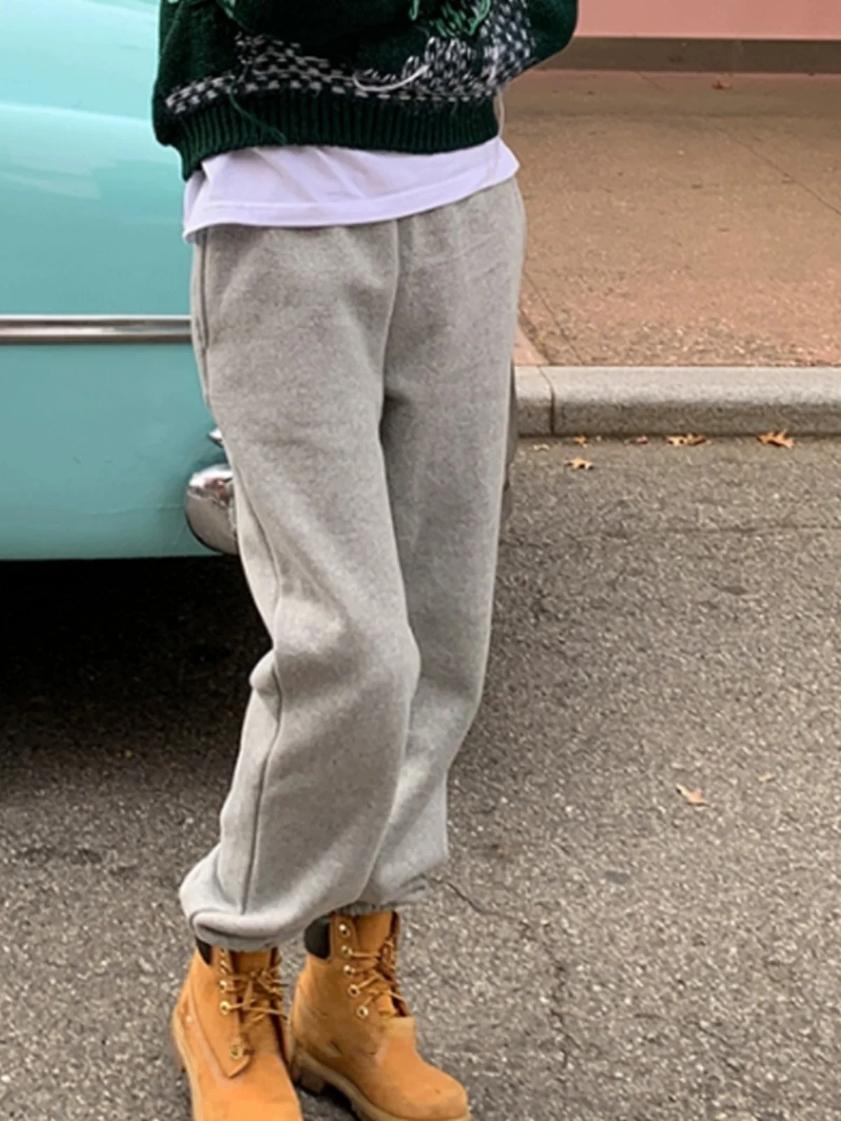 Grey Sports Pants for Women Straight Leg Casual Spring Autumn Winter plus Size High Waist Long Trousers Trendy Cuffed Sweatpants