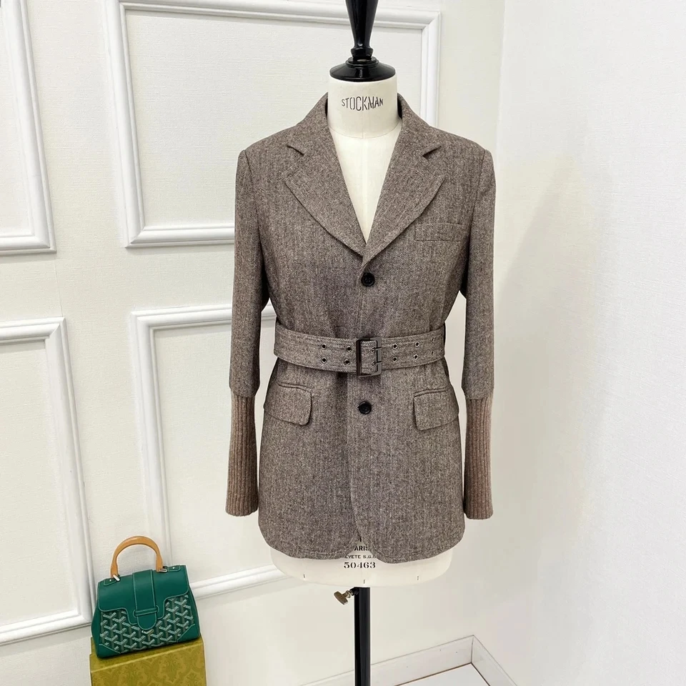 

2024 Spring Luxury New Women High Quality 51% Wool Casual Jacket Coat for Female