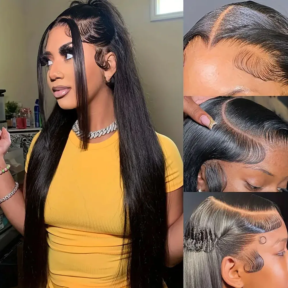 Parrucche anteriori in pizzo dritto 13x4 densità 200% Parrucche per capelli umani neri naturali pre pizzicate Parrucche frontali in pizzo 13x4