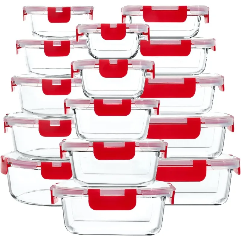 30 Pieces Glass Food Storage Containers with Snap Locking Lids,Glass Meal Prep Containers Set - Airtight Lunch Containers