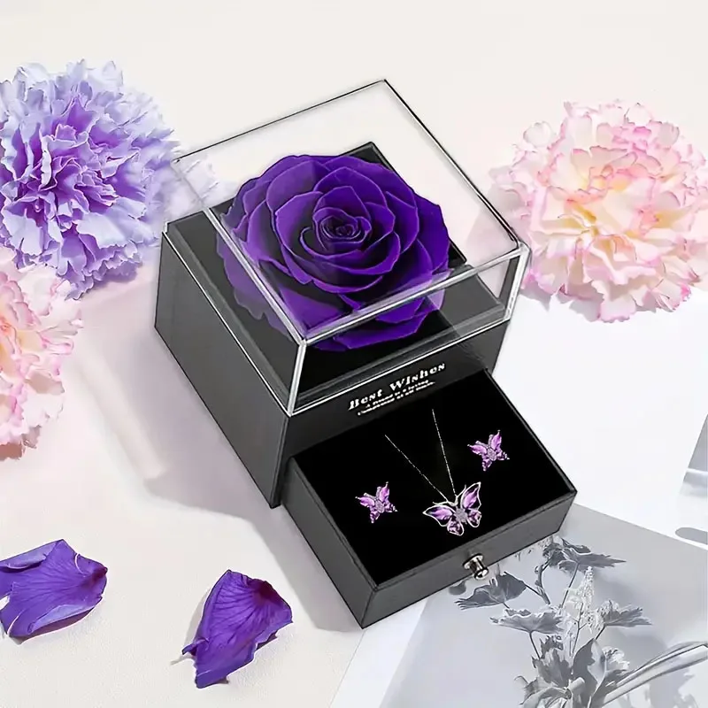 1 ensemble élégant collier et boucles d'oreilles pendentif papillon avec boîte cadeau rose violette pour la fête des mères, la Saint-Valentin, la Noël, les anniversaires