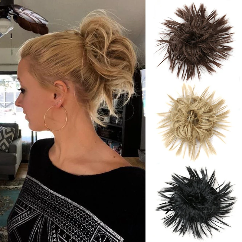 Extensiones de moño desordenado de pelo sintético, coleteros de pelo esponjosos elásticos y rizados desordenados, piezas de cabello para mujeres