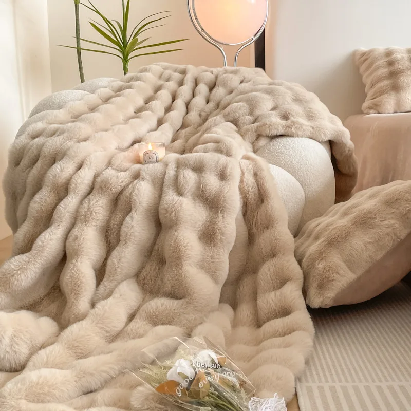 

Winter Luxury Imitation Fleece Cozy Sofa Cover Faux Fur Blanket Double-sided Plush Warm Thick Throw Blanket for Bed Living Room