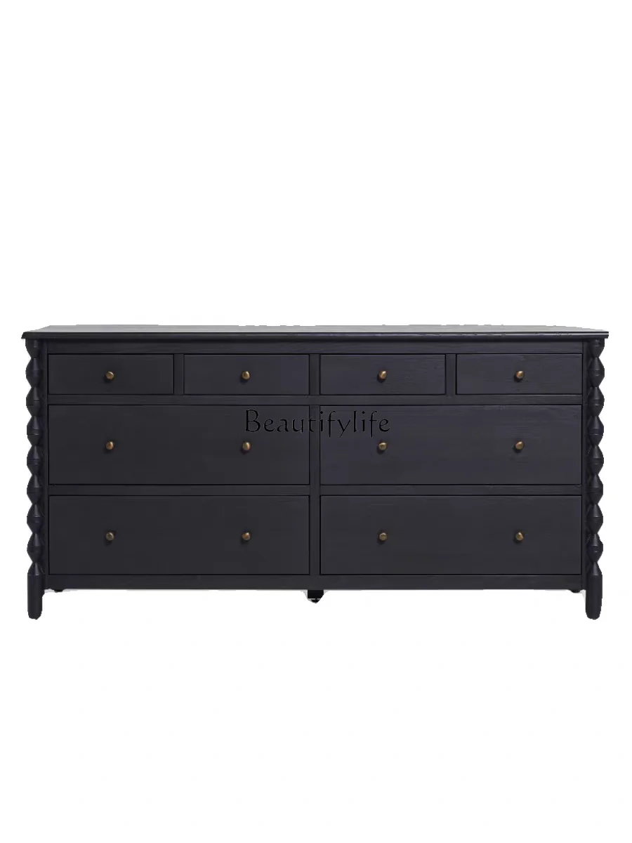 

American-Style Solid Wood Black Retro French Dining Side Locker Bedroom Storage Cabinet