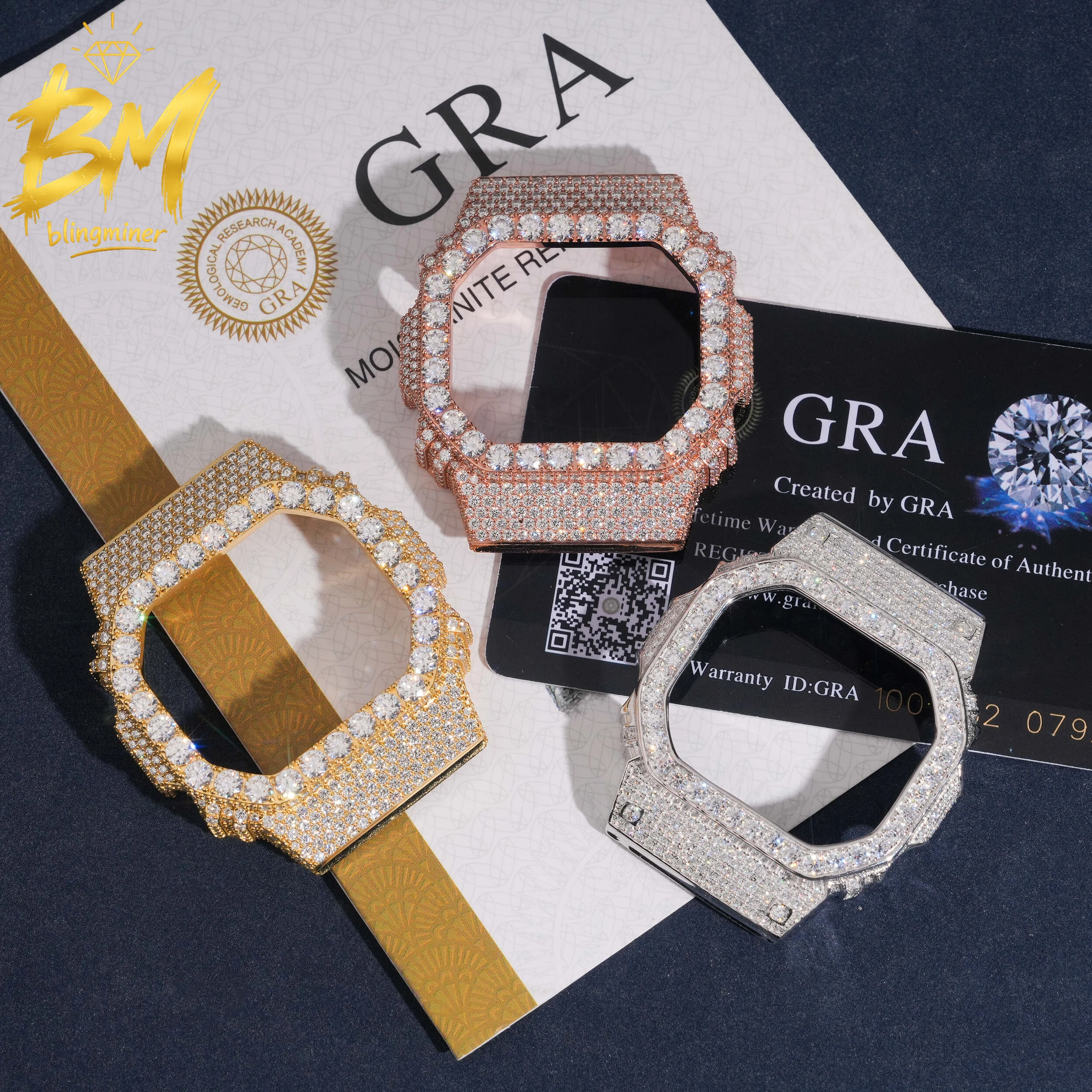 Blingminer CAS**DW5600A1 VVS Moissanite Watch Case Brass Can Pass Diamonds Tester With GRA Wrist Diamonds Case Free Shipping